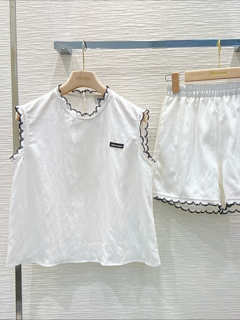 Miu Miu White Satin Tank Top & Shorts Set Only Tried-On